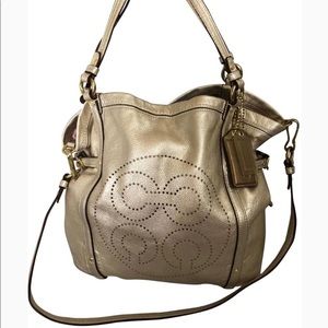 Coach Audrey C cinched tote light metallic gold